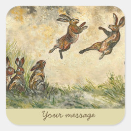Meadow Matchup Playful Hares in a Meadow  Vierkante Sticker