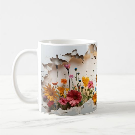 Meadow Morning Mok: 3D Wildflower Edition Koffiemok (Links)