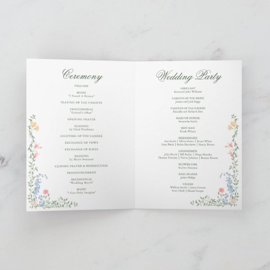 Meadow Pastel Franse Roos huwelijksceremonie Programma (Binnen)