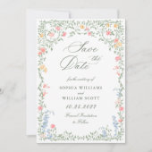 Meadow Pastel Franse Rozen Bloemen Foto Huwelijk Save The Date (Voorkant)