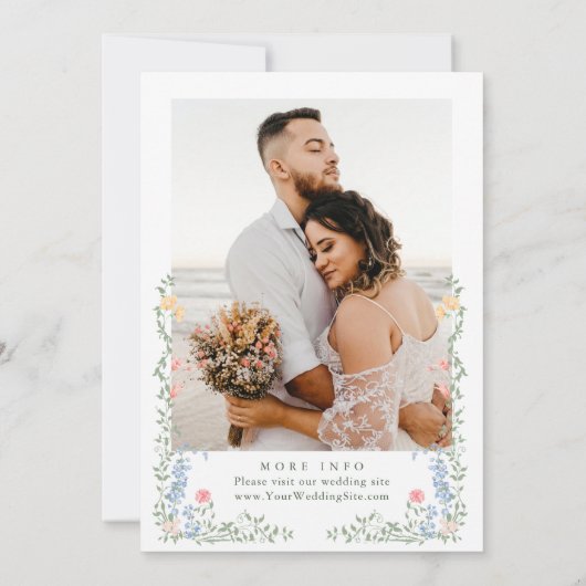 Meadow Pastel Franse Rozen Bloemen Foto Huwelijk Save The Date (Achterkant)