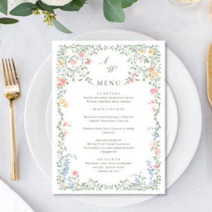 Meadow Pastel Franse Rozen Bloemen Trouwdiner Menu