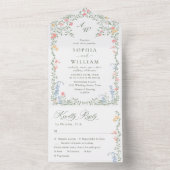 Meadow Pastel Franse Rozen Bloemenbruiloft All In One Uitnodiging (Binnen)