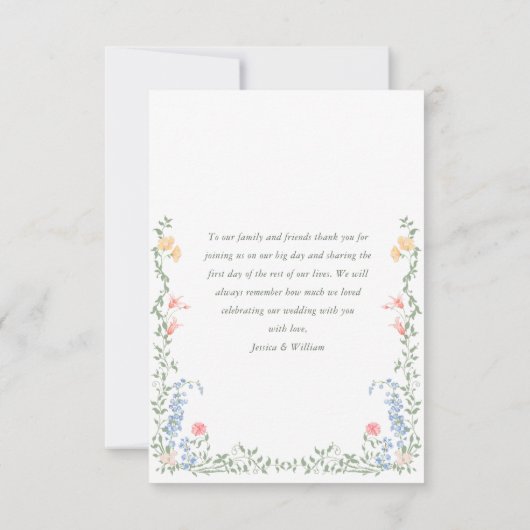 Meadow Pastel Franse Rozen Bloemenbruiloft Bedankkaart (Achterkant)