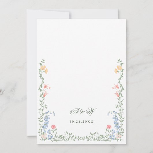 Meadow Pastel Franse Rozen Bloemenbruiloft Kaart (Achterkant)