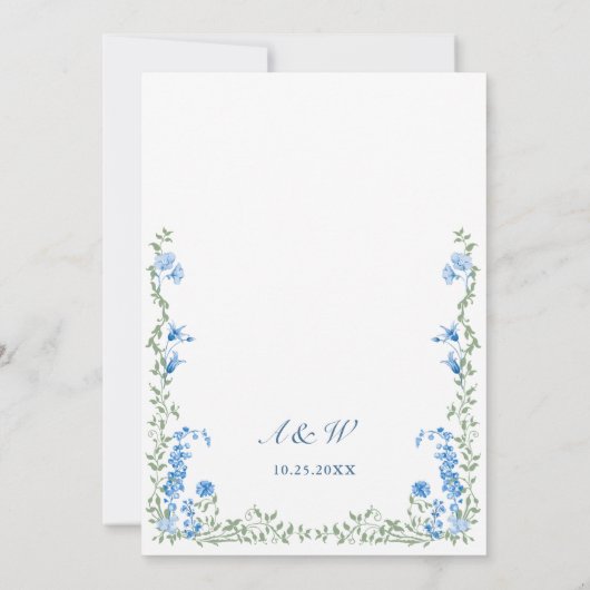 Meadow Pastel Franse Rozen Bloemenbruiloft Kaart (Achterkant)