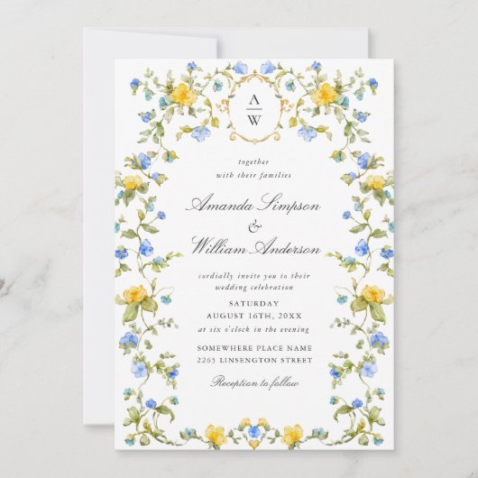 Meadow Pastel Franse Rozen Bloemenbruiloft Kaart (Voorkant)