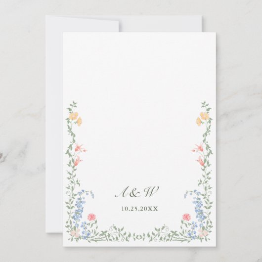 Meadow Pastel Franse Rozen Bloemenbruiloft Kaart (Achterkant)