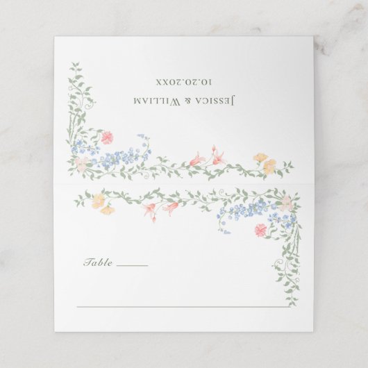 Meadow Pastel Franse Rozen Bloemenbruiloft Plaatskaartje (Buitenkant ongevouwen)