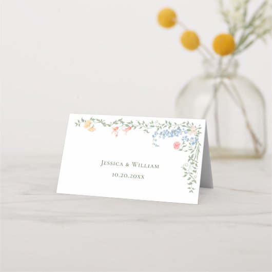 Meadow Pastel Franse Rozen Bloemenbruiloft Plaatskaartje (Achterkant)