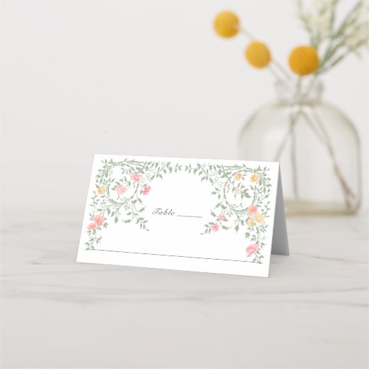 Meadow Pastel Franse Rozen Bloemenbruiloft Plaatskaartje (Voorkant)