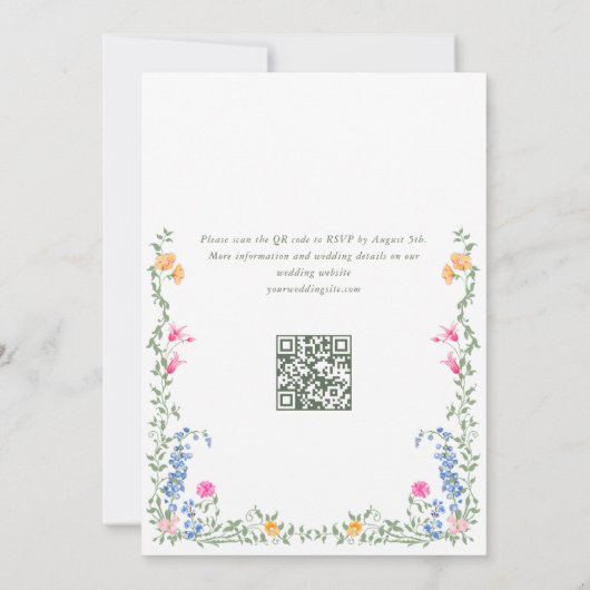 Meadow Pastel Franse Rozen Bloemenbruiloft QR code Kaart (Achterkant)