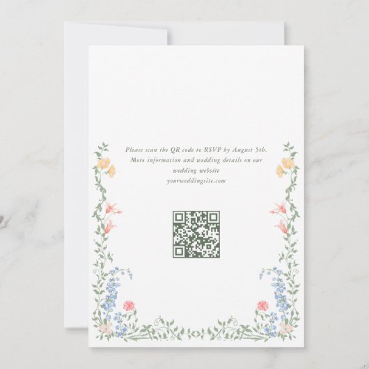 Meadow Pastel Franse Rozen Bloemenbruiloft QR code Kaart (Achterkant)