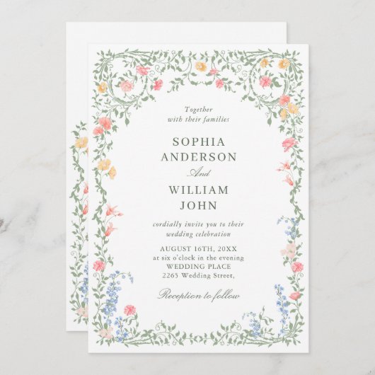 Meadow Pastel Franse Rozen Bloemenbruiloft QR code Kaart (Voorkant / Achterkant)