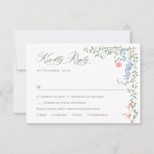 Meadow Pastel Franse Rozen Bloemenbruiloft RSVP Kaartje (Voorkant)