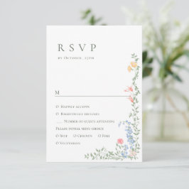 Meadow Pastel Franse Rozen Bloemenbruiloft RSVP Kaartje