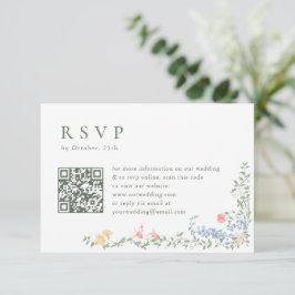 Meadow Pastel Franse Rozen Bloemenbruiloft RSVP Kaartje