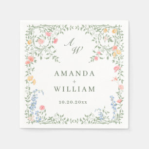 Meadow Pastel Franse Rozen Bloemenbruiloft Servet