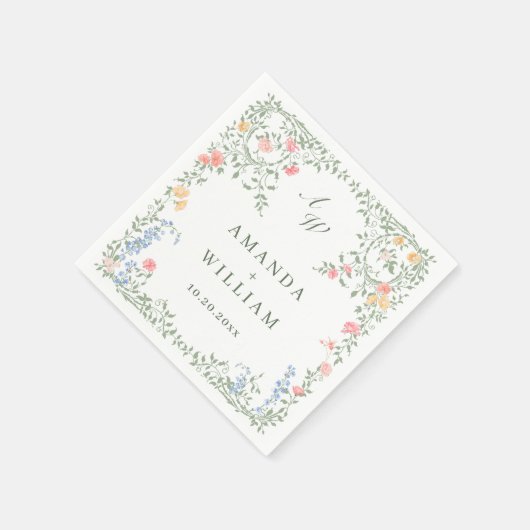 Meadow Pastel Franse Rozen Bloemenbruiloft Servet (Hoek)