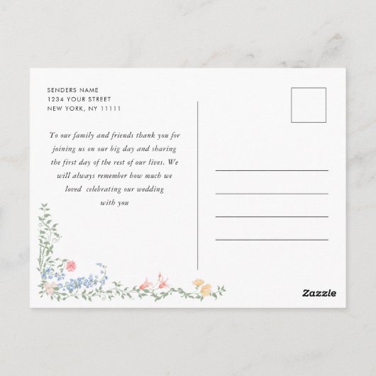 Meadow Pastel Franse Rozen bruiloft Dank u Briefkaart (Achterkant)