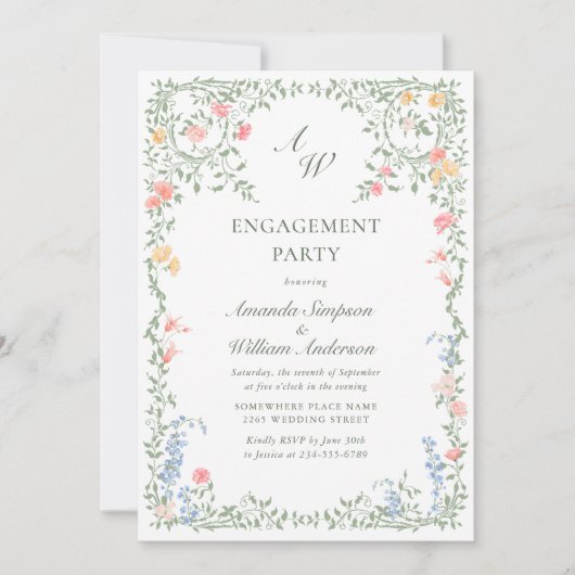 Meadow Pastel Franse Rozen Floral ENGAGEMENT PARTY Kaart (Voorkant)