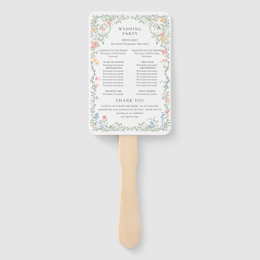 Meadow Pastel Franse Rozen Floral Wedding Programm Handwaaier (Achterkant)