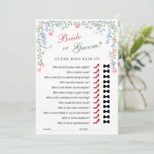 Meadow Pastel Franse Rozen Vrijgezellenfeest Game  Kaart (Staand voorkant)