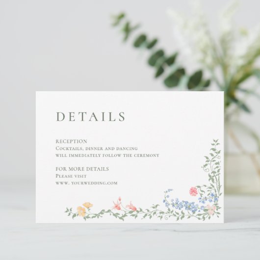 Meadow Pastel Franse Rozen Wedding Details Informatiekaartje (Staand voorkant)