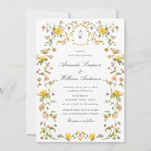 Meadow Pastel Rozen Floral Wedding QR code Foto Kaart (Voorkant)