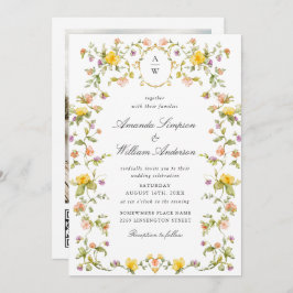 Meadow Pastel Rozen Floral Wedding QR code Foto Kaart