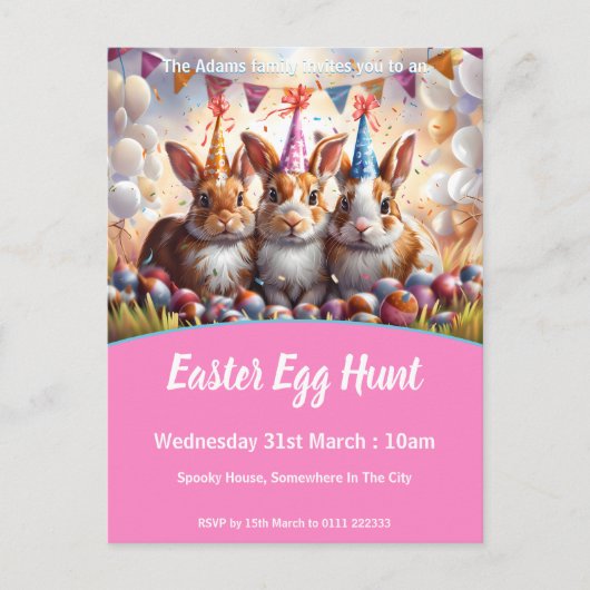 Meadow Rabbits Easter Egg Hunt Invitation Briefkaa Uitnodiging Briefkaart (Voorkant)