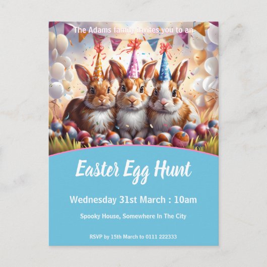 Meadow Rabbits Easter Egg Hunt Invitation Briefkaa Uitnodiging Briefkaart (Voorkant)