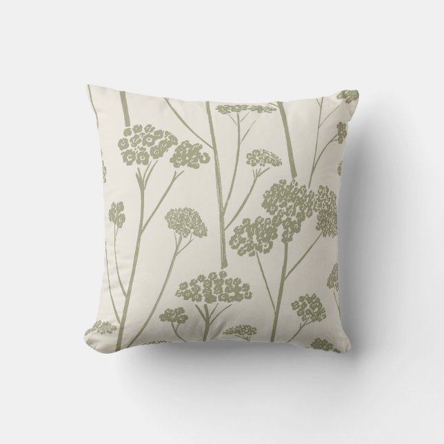 Meadow Silence Crème Linen Stof Olive Kussen (Voorkant)