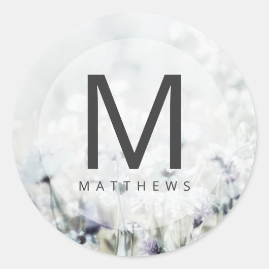 Meadow Song vervagen Wildflower Monogram Bruiloft Ronde Sticker (Voorkant)