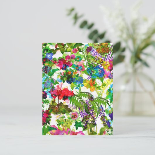 Meadow Summer Blossoms Botanische Tuin Waterverf Feestdagenkaart (Staand voorkant)