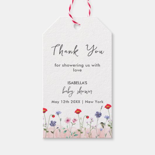 Meadow Summer Wildflower Baby shower Cadeaulabel (Voorkant)