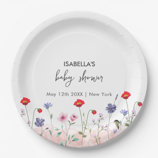 Meadow Summer Wildflower Baby shower Papieren Bordje (Voorkant)
