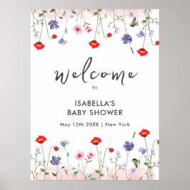 Meadow Summer Wildflower Baby shower Welkom Poster