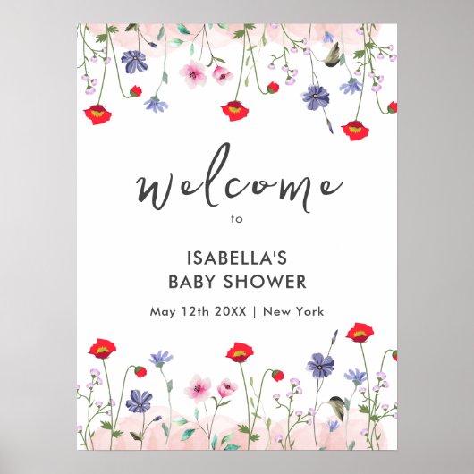 Meadow Summer Wildflower Baby shower Welkom Poster (Voorkant)