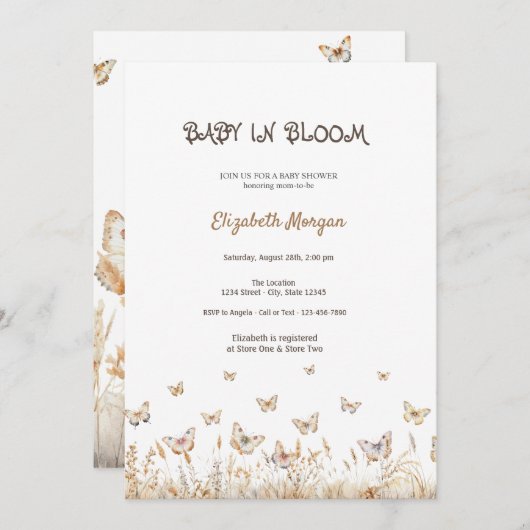 Meadow Vlinders Baby in Bloom Baby shower Kaart (Voorkant / Achterkant)