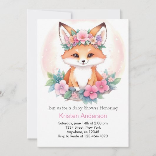 Meadow Whimsical Fox Roze Boho Meisje Baby shower Kaart (Voorkant)