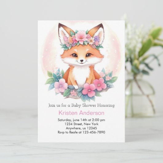 Meadow Whimsical Fox Roze Boho Meisje Baby shower Kaart (Staand voorkant)