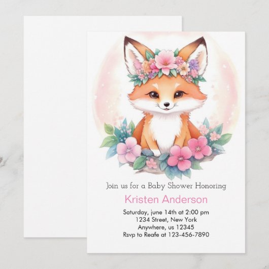 Meadow Whimsical Fox Roze Boho Meisje Baby shower Kaart (Voorkant / Achterkant)