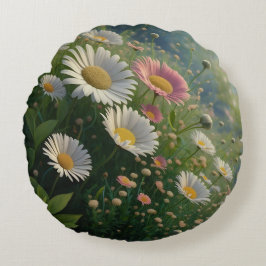 Meadow Whispers: een Daisy-symfonie in bloei Rond Kussen