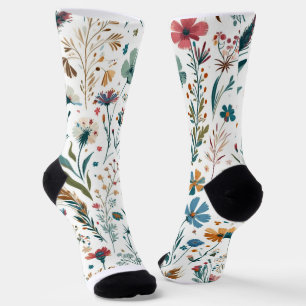 "Meadow Whispers" Floral Crew Sokken