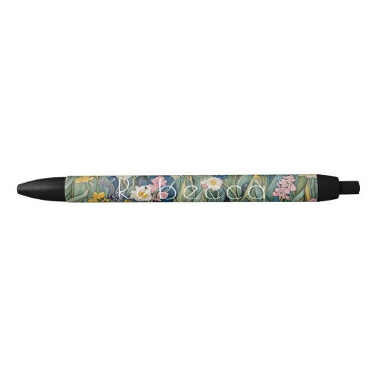 Meadow Whispers: Pastel Wildflowers Zwarte Inkt Pen (Voorkant)