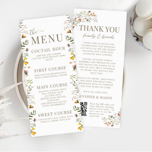 Meadow Wild Flower Autumn Wedding Menu Bedankt