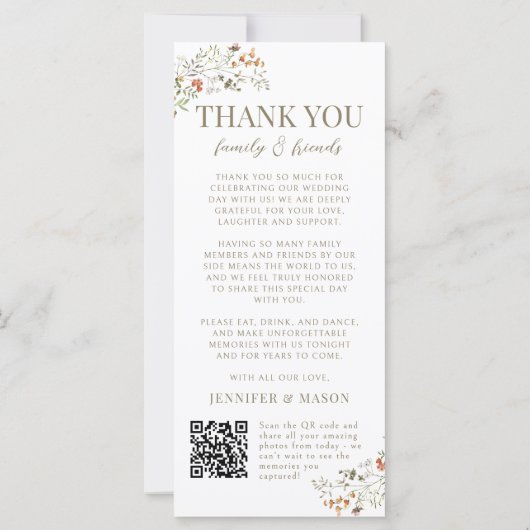 Meadow Wild Flower Autumn Wedding Menu Bedankt (Achterkant)