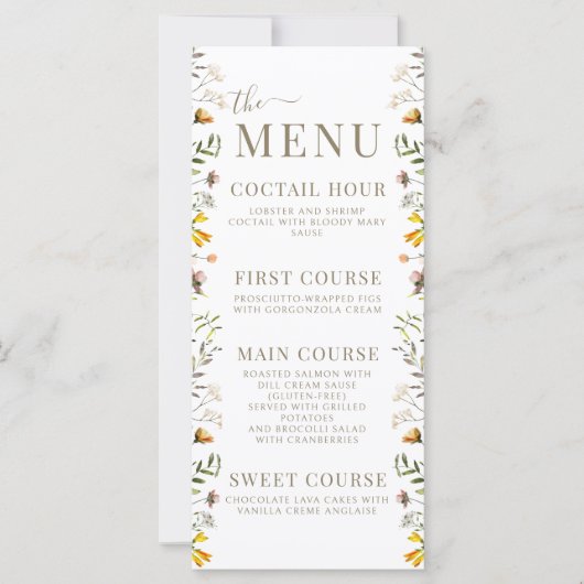 Meadow Wild Flower Autumn Wedding Menu Bedankt (Voorkant)