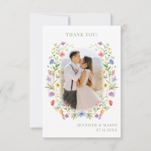 Meadow wilde bloem bloemenkrans Bruiloft Foto Bedankkaart (Voorkant)